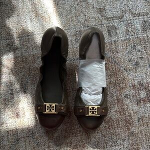 Tory Burch Brown Flats with Gold Hardware